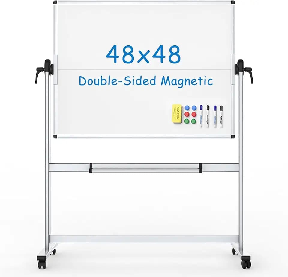 VIZ-PRO Rolling Whiteboard, 48" x 48" Mobile White Board with Stand