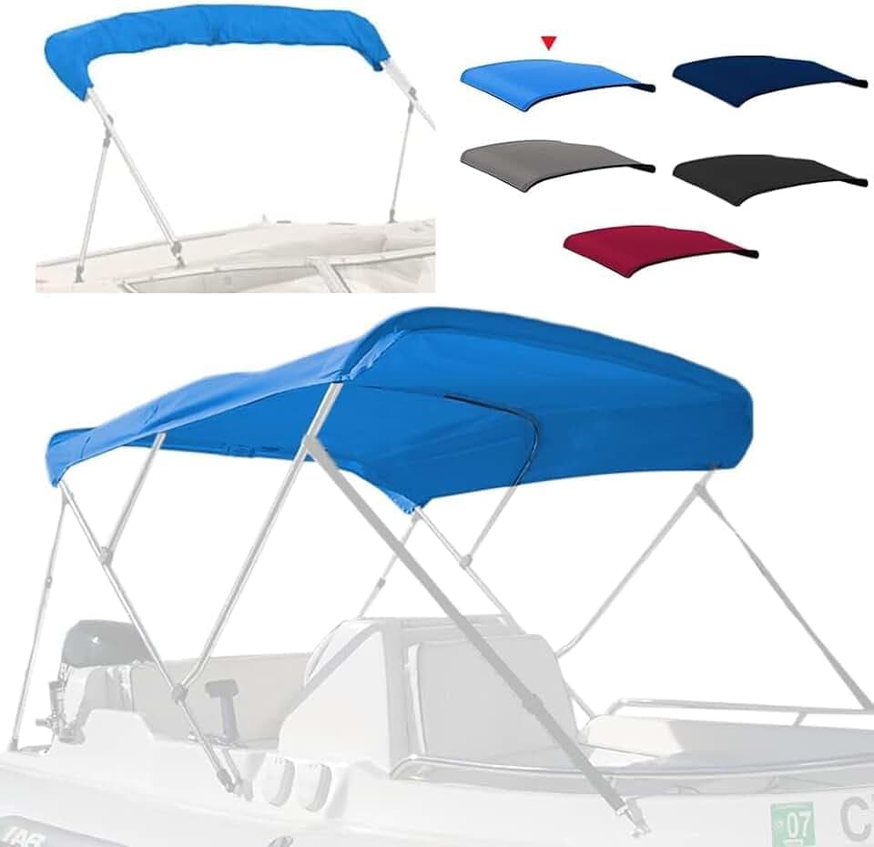 3 Bow Bimini Top Replacement Cover,600D Marine Grade Polyester Waterproof Sun Shade Boat Canopy,Easy Install Zipper Sleeves Boat Awning/Without Frame,Blue 6'L 67"-72" W