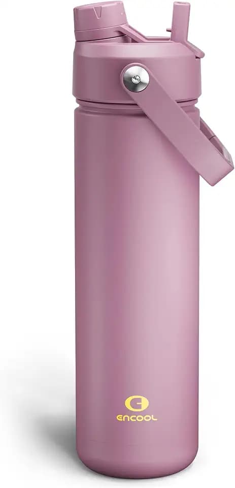 ENCOOL Insulated Water Bottle with Straw Stainless Steel Water Bottle, Leak-Proof, BPA-Free, Double Wall Vacuum Keeps Cold for 24 Hours for Sports, Travel, School (26 oz, Mountbatten Pink)