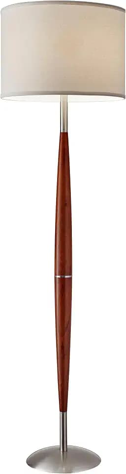 Adesso Floor Lamp, Maple Wood & Satin Steel, Adjustable Brightness, 61”