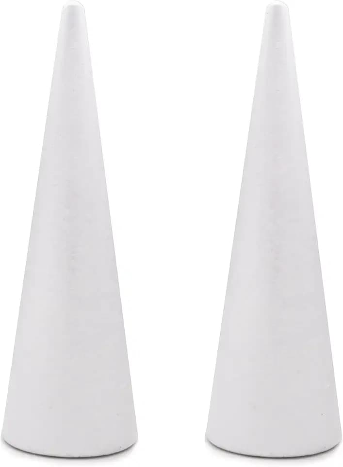 Crafare 2 Pack Foam Cones for Crafts 4.56x15.7 Inch Polystyrene Large Christmas Tree Foam Cones for Holiday Arts Project Wedding Table Centerpiece and Floral Arrangement Supplies
