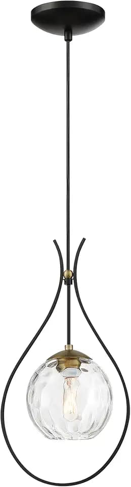 Minka Lavery 1531-726 Cody Mini Pendant, 1-Light, 60 Total Watts, 8.63-in H x 16-in W, Coal Black and Soft Brass
