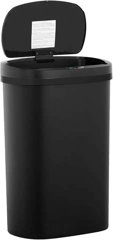 BestOffice | 13 Gallon Plastic Trash Can with Lid | Dark Black