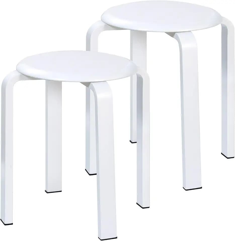 Yawinhe Wooden Stackable Stool 2 Pack,16.5in Round Chairs,White