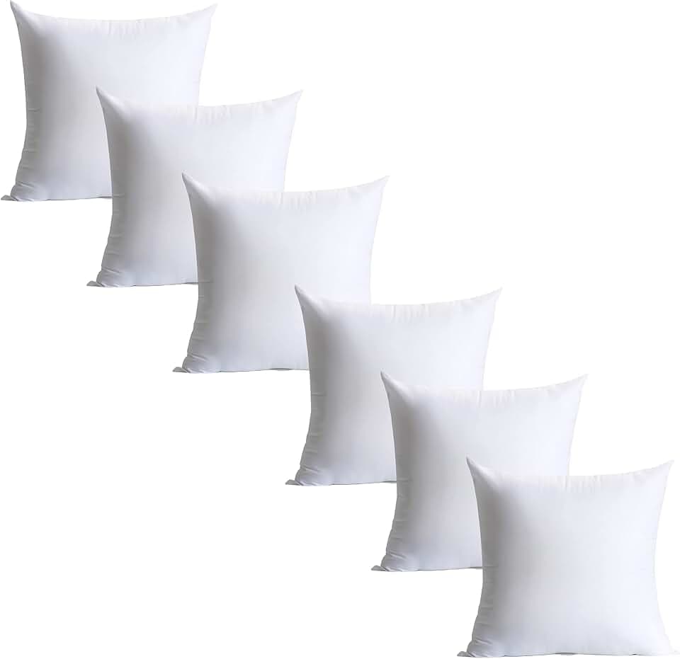 Calibrate Timing 18 x 18 inches Pillow Inserts, Set of 6 Hypoallergenic Brushed Microfiber Liner Down Alternative Filled Square Cushion Throw Pillow
