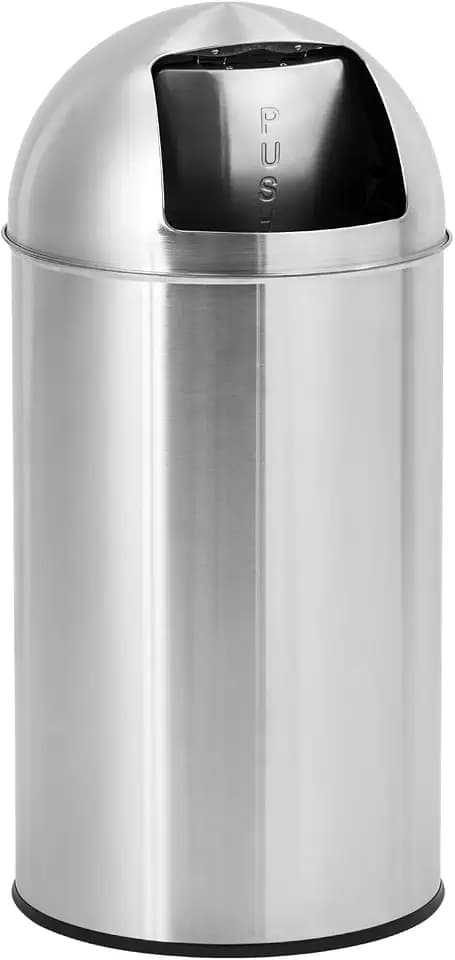 13 Gallon/50 L Cylindrical Trash Can, Heavy Duty Stainless Steel Rubbish Bin with Removable Inner Bucket, Outdoor Tall Garbage Can with Push Lid for Office, Restaurant, Commercial Use