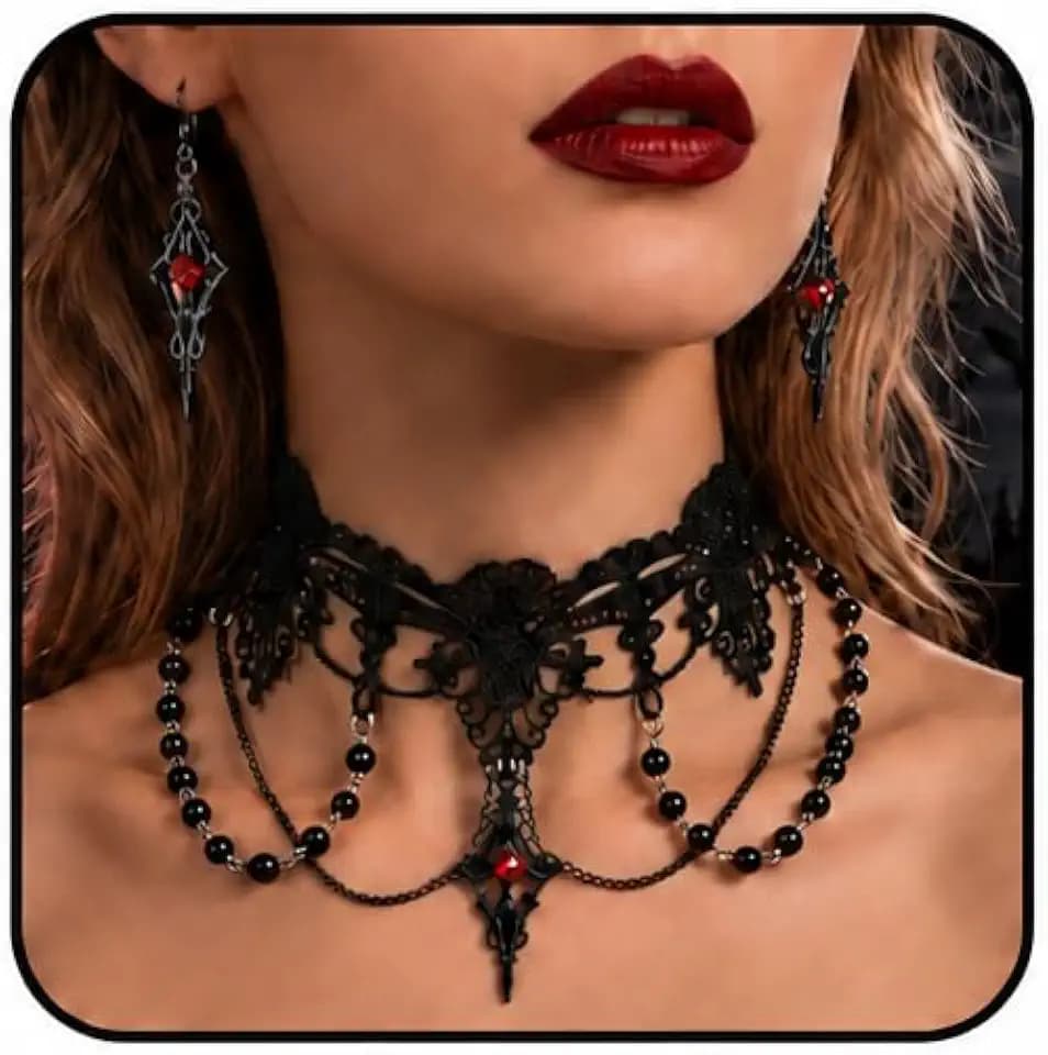 Hisatan Halloween Gothic Vampire Choker Necklace Jewelry Set for Women
