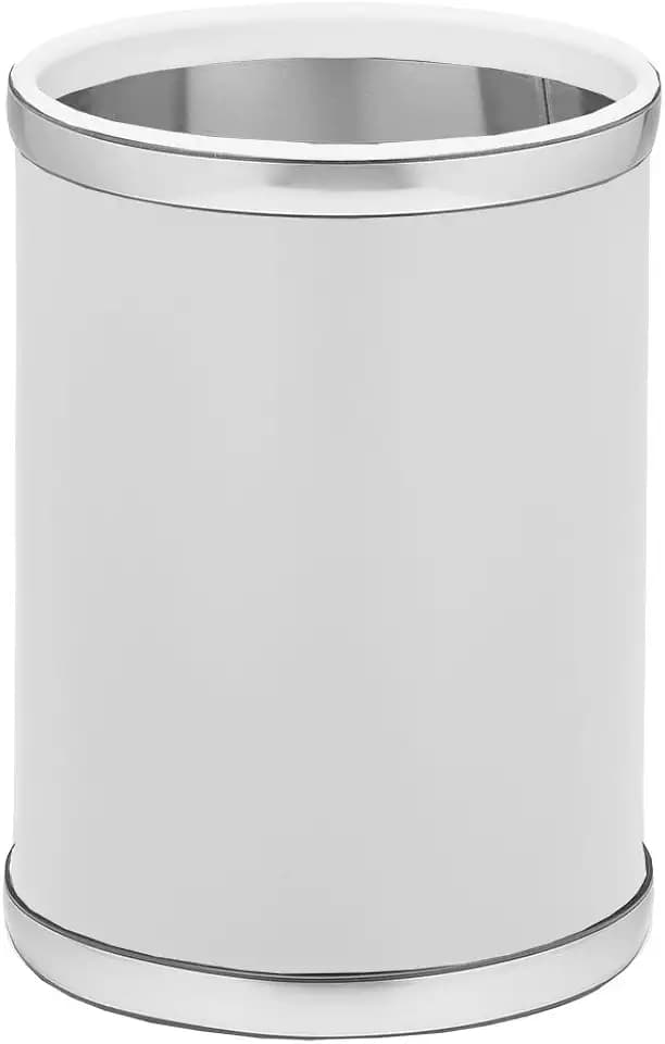 Kraftware Sophisticates Round Wastebasket, 11", White with Brushed Chrome Color