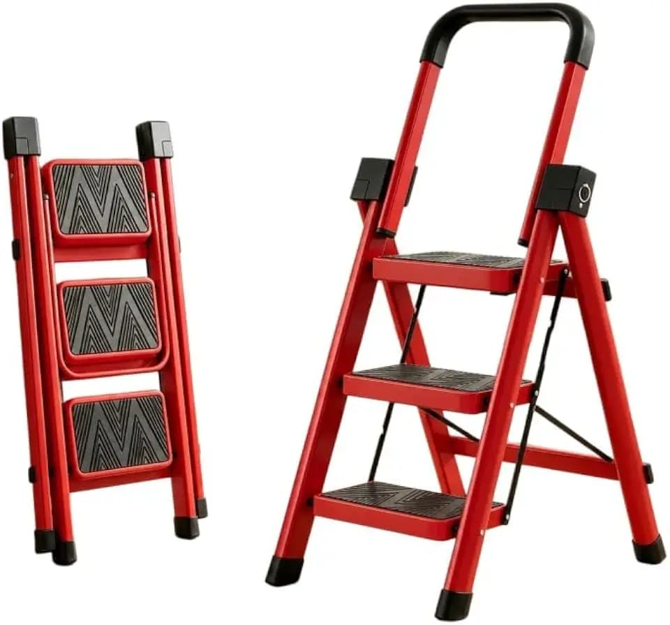 Heavy Duty 550 LBS Load Capacity Folding Step Ladder, 180° Foldable Handrail, Widened Thick Anti-Slip Pedal, Upgraded Stable Safety Lock, Available in 3 Step