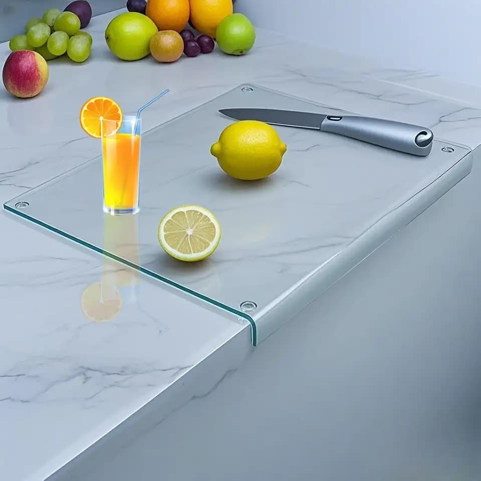 Clear Tempered Glass Cutting Board for kitchen with Counter Lip,Glass Chopping Board, Scratch-Resistant,Non-Slip (Clear)