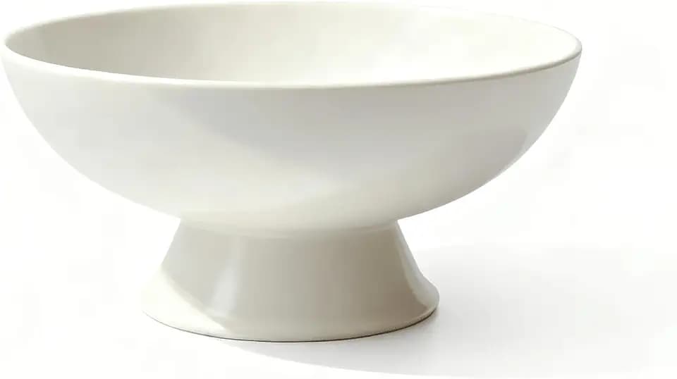 White Pedestal Decorative Bowl - 8" Minimalist Decorative Fruit Bowl for Kitchen Counter, Entryway,Multi-Purpose Centerpiece bowl for Bread, Snacks, Candy, Perfect for Housewarming &Wedding Gift