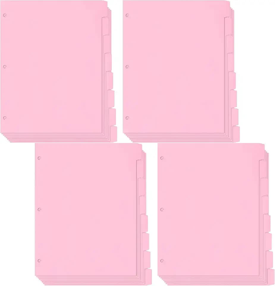 Yeaqee 32 Pcs/4 Sets Pink 3 Ring Binder Dividers with Tabs for Binder, 8 Tabs 3 Hole Aesthetic Punch Dividers for Office Homework Notebook Page Organizers Back to School Supplies