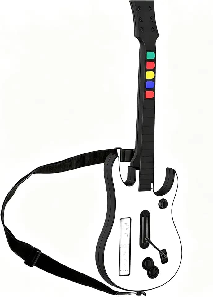 NBCP DOYO Wireless Gitarre fur Wii, kompatibel mitGuitar Hero, Clone Hero und Rock Band Spielen (SchwarzRock Band 1), inkl. verstellbarem Trageriemen-KabelloseWi Gitarre für Musikspiele