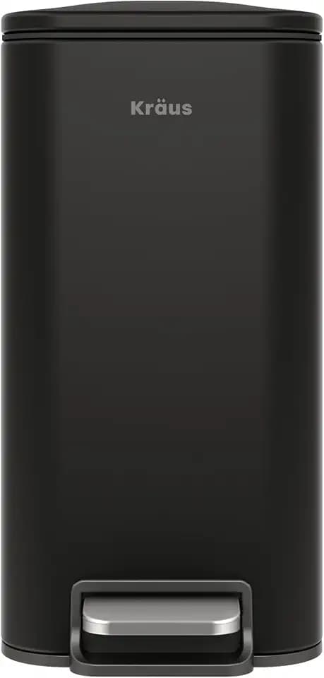 Kraus WasteGuard 1.3 Gallon / 5 Liter Step Pedal Bathroom Trash Can in Matte Black with Removable Inner Bucket and Soft Close Lid, KTCP-10MB