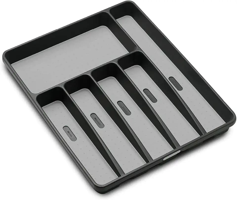 madesmart Classic 6 Compartment Silverware Tray, Granite