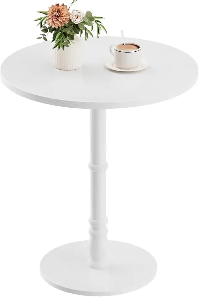 Homleke 16" Round Side Table with Solid Wood Pillar, Large Drink Table