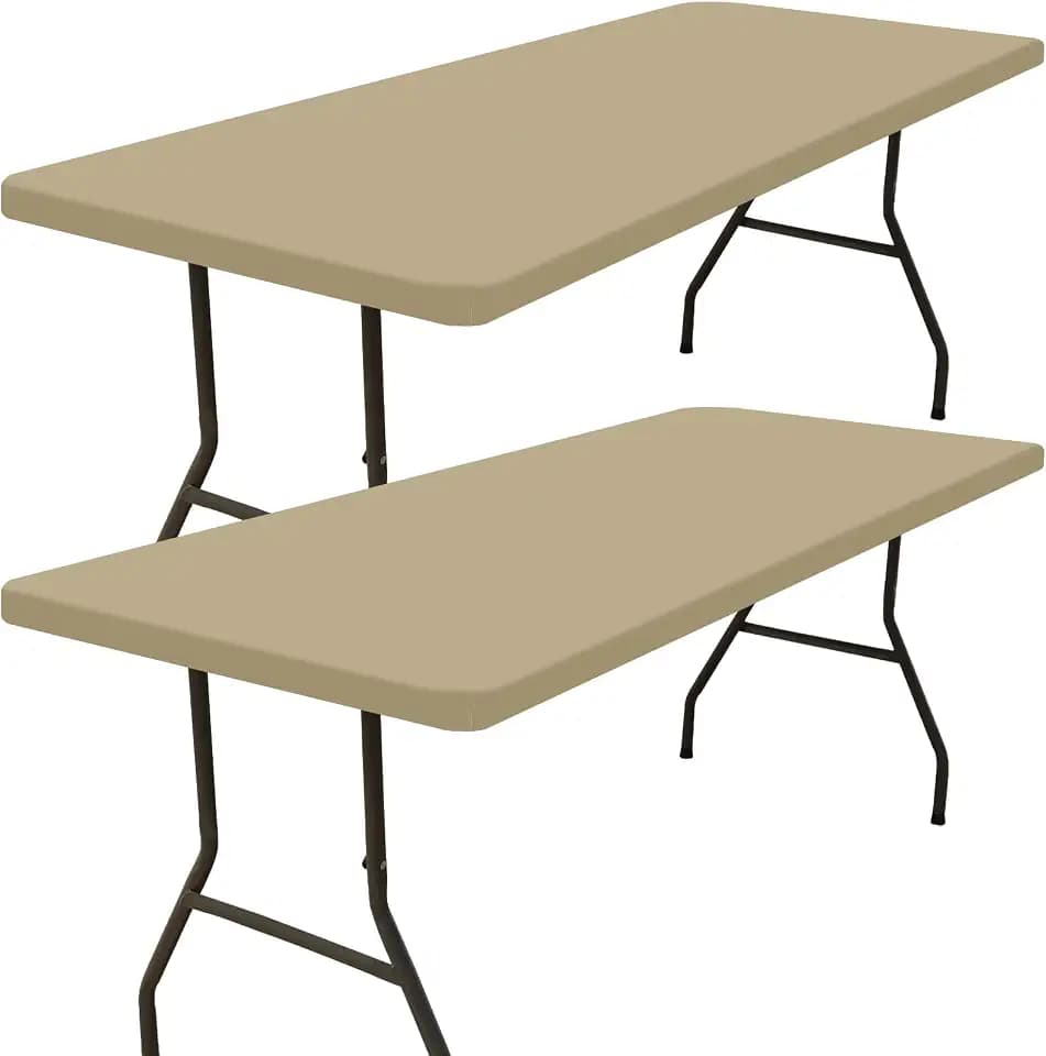 Smiry 2 Pack Rectangle Picnic Table Cloth, Waterproof Elastic Fitted Tablecloths, Washable Polyester Rectangular Patio Table Cover for Camping, Indoor and Outdoor (Taupe, 30"x72")