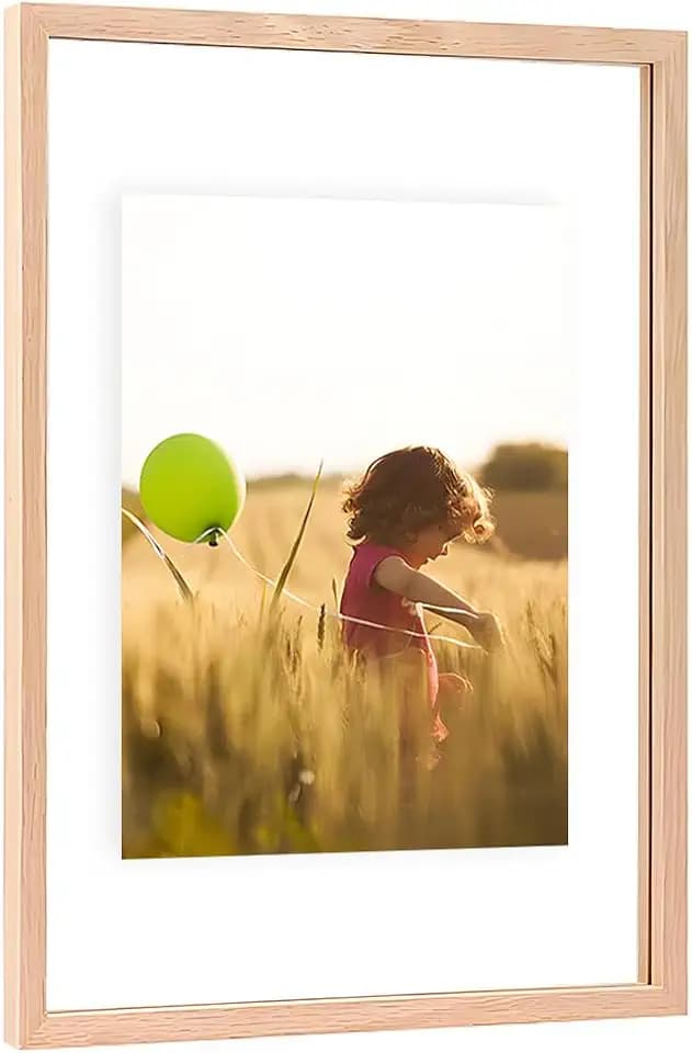 11x14 Floating Picture Frames Double Sided Tempered Glass Oak Wood Picture Frame Floating Display for Photos 10x14,9x12,8.5x11,8x10,5x7,4x6,or Full Display for 11"x14" Photos for Christmas,Halloween,Baby Scan,Anniversary,Wedding(Beige)