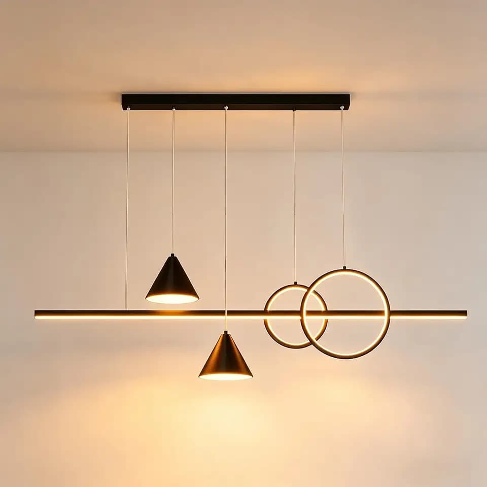 Modern LED Linear Pendant Light, Dining Chandelier with Ring Design