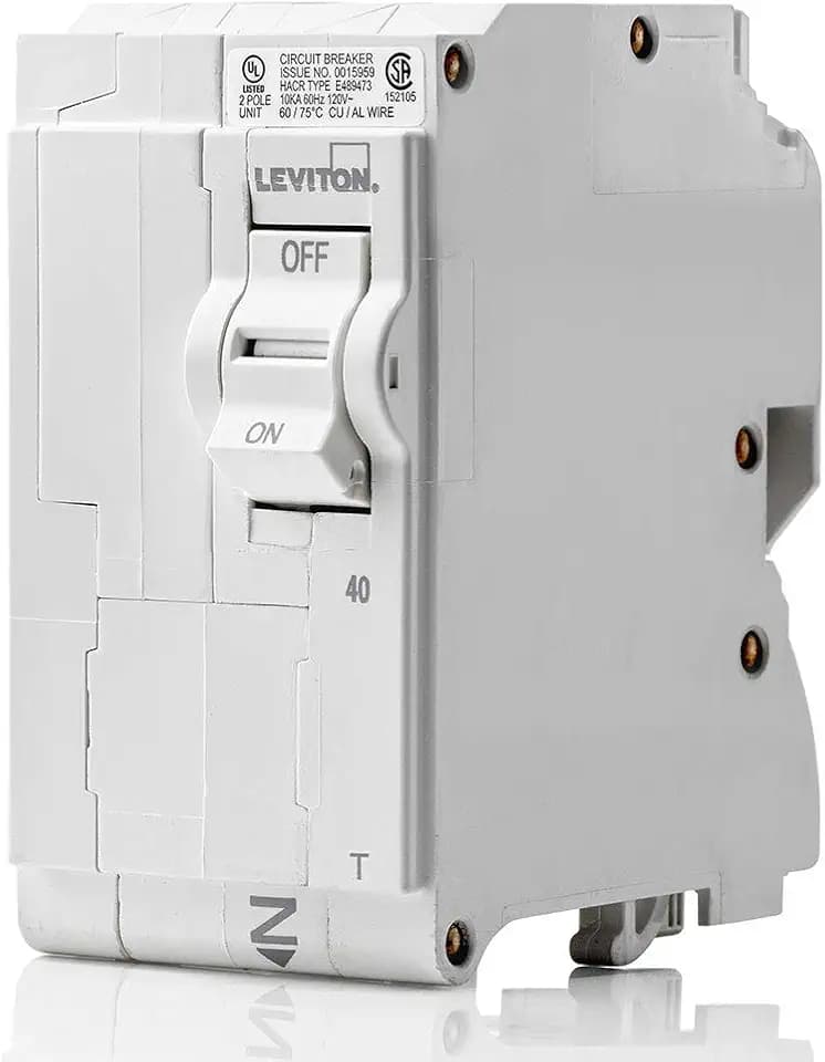 Leviton 40A 2-Pole Plug-On Standard Branch Circuit Breaker, Thermal Magnetic, 120/240 VAC, LB240-T, White