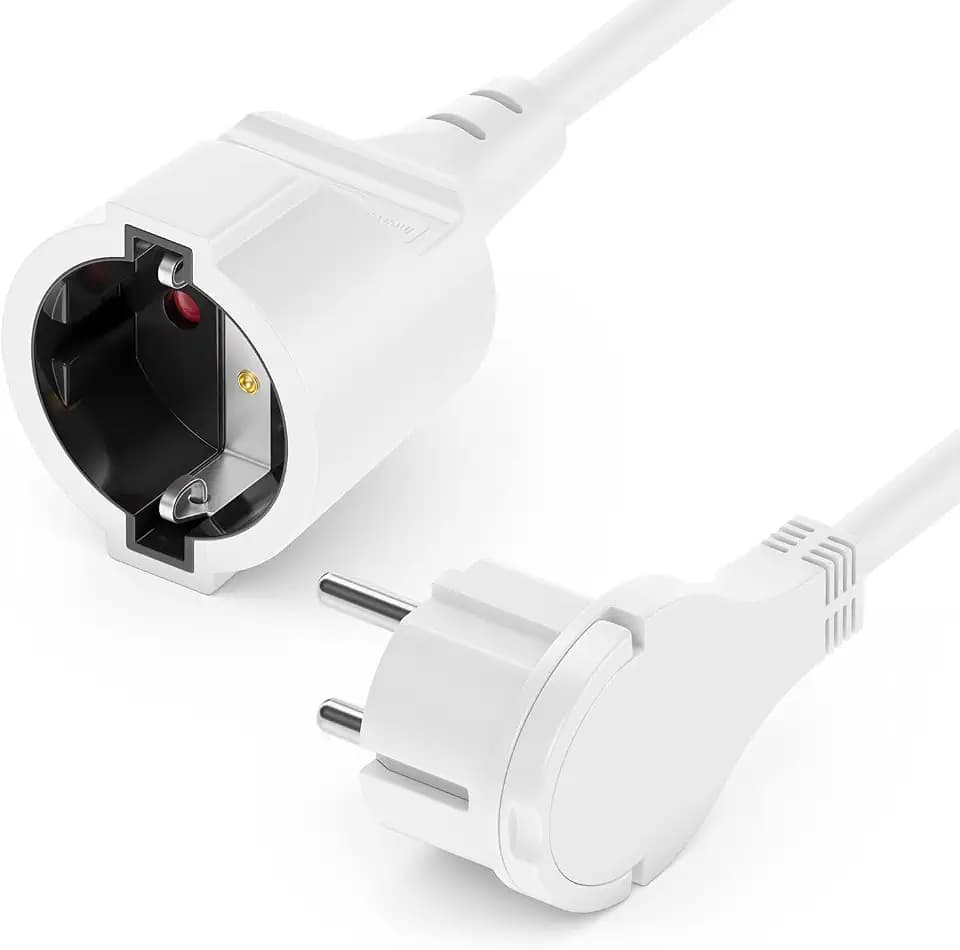 deleyCON 5m Stromkabel Verlängerungskabel Flachstecker 3680W - Weiß