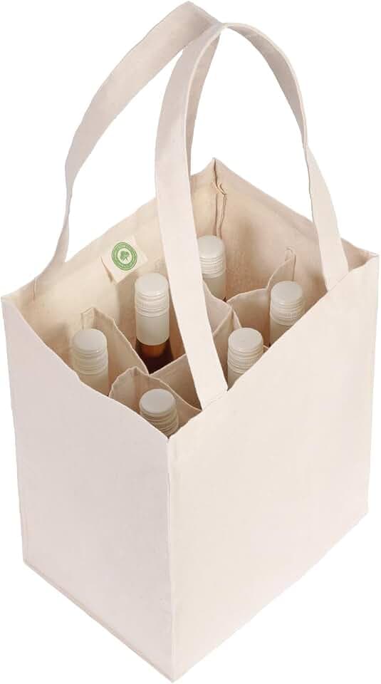 Six Bottle Canvas Wine Tote Bag - Premium Material, Extremely Sturdy, Washable & Reusable Wine Carrier Bag - Double Stitched Reusable Wine Bags - Sturdy 6 Bottle Wine Carrier (1 Bag)
