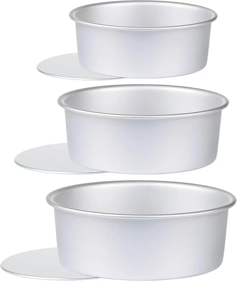 Round Cake Pan with Removable Bottom, Set of 3 (6 x 3 inch/8 x 3 inch/10 x 3 inch), Aluminum Baking Pans for Layer Cakes, Evenly Heating Tools for Home Kitchen, Tapered Side