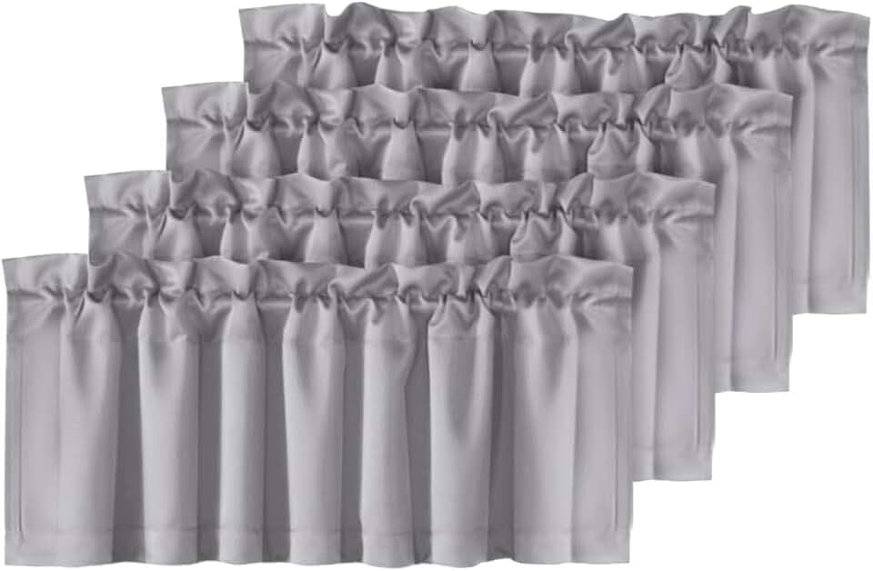 H.VERSAILTEX Blackout Valances for Windows,Kitchen Valance Curtains for Living Room/Bedroom/Bathroom/Basement Privacy Rod Pocket Short Window Valance Curtains, 4 Panels 52" W x 18,Dove Gray