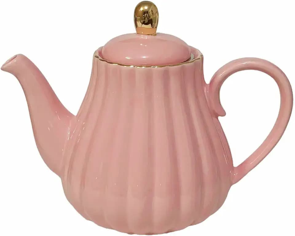 Strength Porcelain Coffee Pot Ceramic Teapot- Stripe Design (Pink)