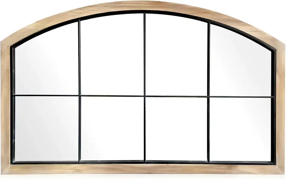 Arch Window Mirror, 48X30 Farmhouse Arch Wall Mirror, Wood Framed Rustic Mirror Metal Inner Frame Decorative for Entryway & Living Room,Natural