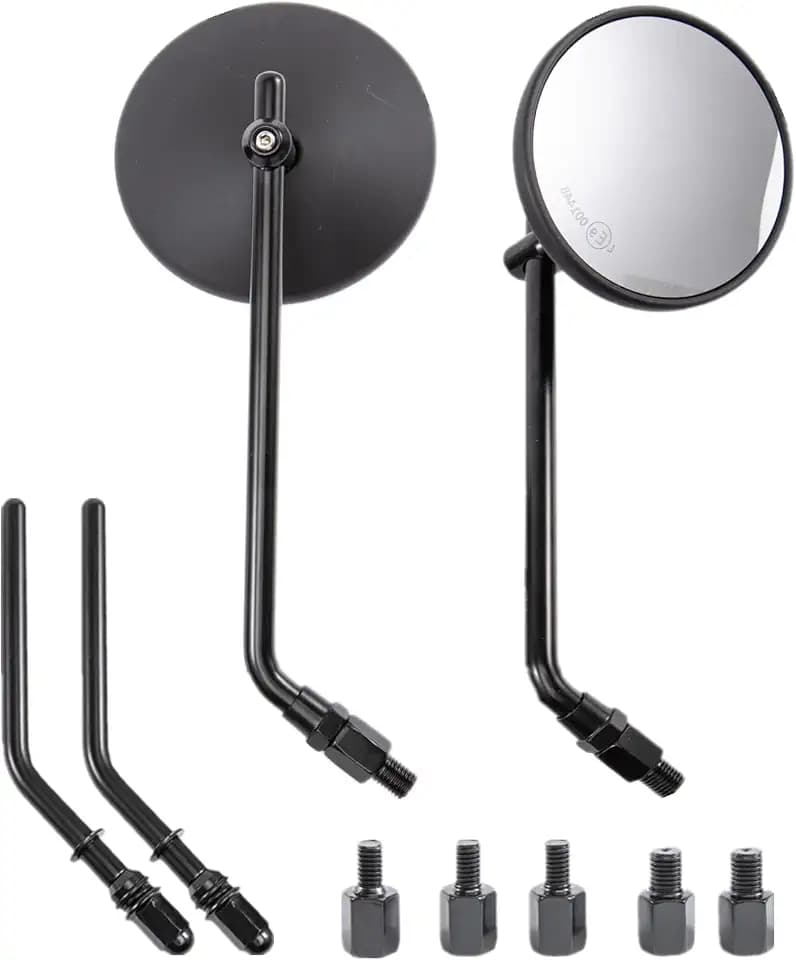 Motorrad Rückspiegel, Classic Retro 4" Schwarz Runder Lenker Seitenspiegel mit 8mm 10mm Schrauben und Metallschäften für ATV Scooter Dirt Bike Cruiser