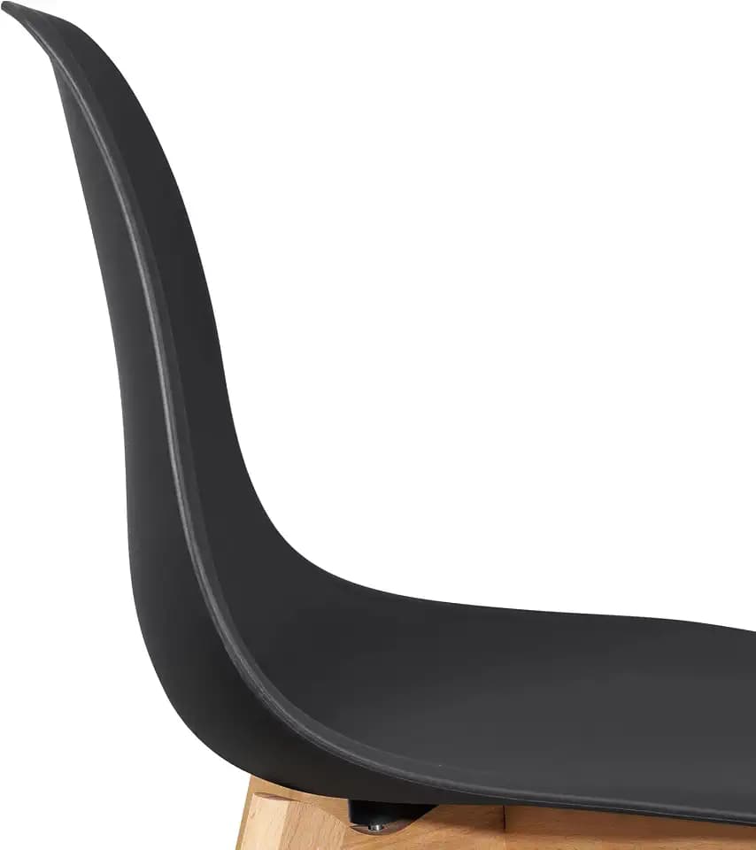 VECELO Dining Chairs Set of 4, Mid-Century Modern Kitchen & Dining Room Chairs, Molded Plastic Seat & Back, Solid Wood Legs, Armless, Non-Slip Feet, Black