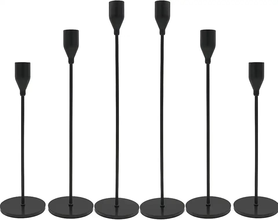 Matte Black Candlestick Holders, Set of 6 Candle Holders for 3/4" Taper Candles&Led Modern Metal Candle Stands Decorative Table Centerpieces for Wedding Party Church,Decorative Fitting