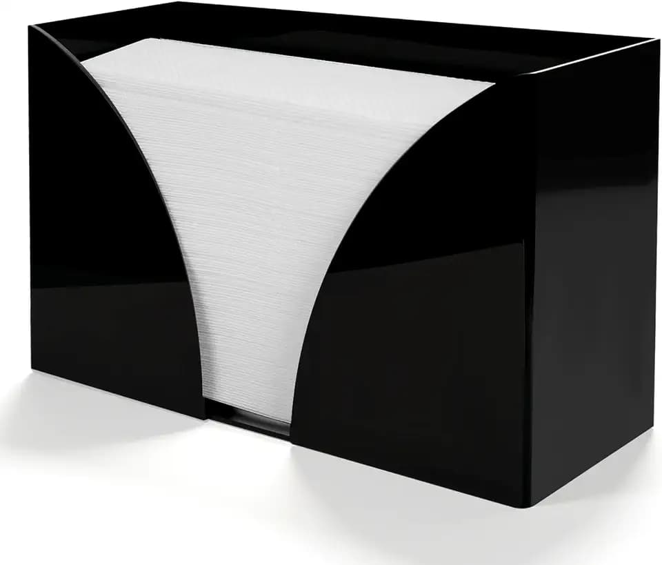 Black Paper Towel Dispenser Countertop,Napkin Dispenser,Acrylic Bathroom Guest Towel Holder for Table,Can Wall-Mount C-Fold,Z-Fold,Trifold Paper Hand Towel Dispenser for Bathroom Home and Commercial