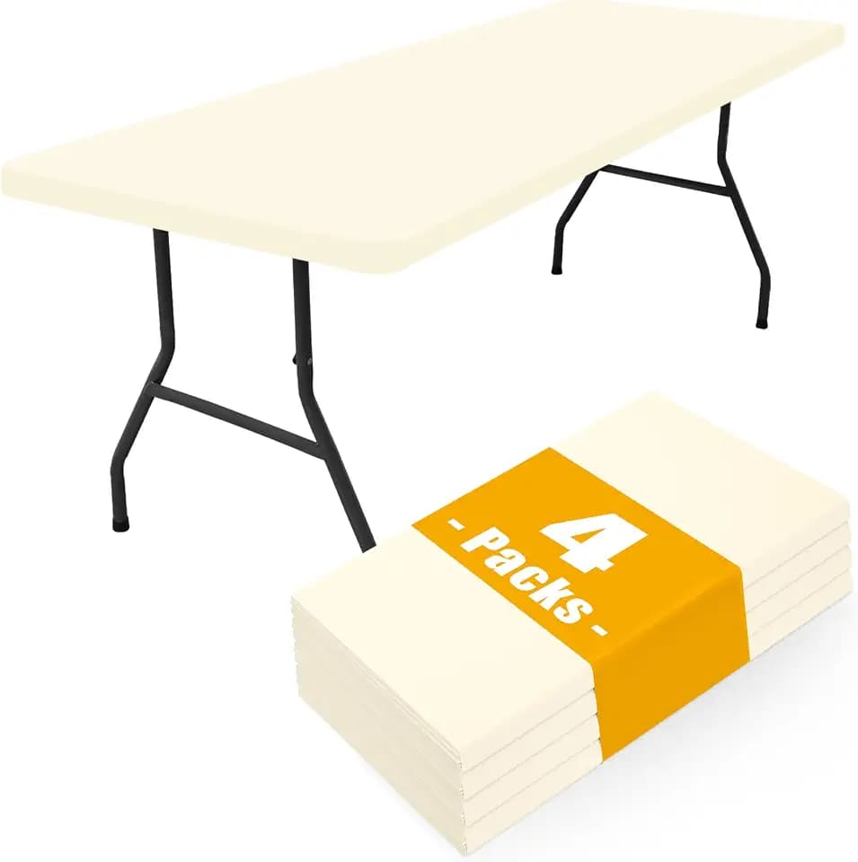 Smiry 4 Pack Elastic Fitted Polyester Tablecloths for 6 Foot Tables