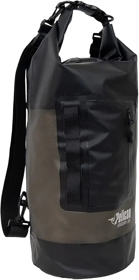 Pelican ExoDry 20L Medium Drybag - Waterproof - Shoulder Straps - Thick & Lightweight - Roll Top Dry Compression - Keeps Gear Dry for Kayaking, Rafting, Hiking and Fishing - Black