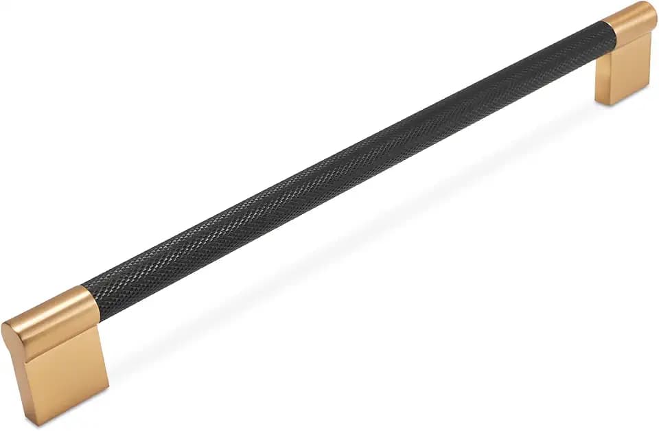6 Pack 12-3/5 Inch(320mm) Black and Champagne Bronze Kitchen Cabinet Handles Knurled Cabinet Pulls Black Drawer Pulls Cabinet Hardware