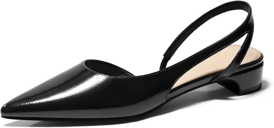 Coutgo Womens Slingback Chunky Low Heels Closed Pointed Toe Pumps D'Orsay Work Office Dress Shoes