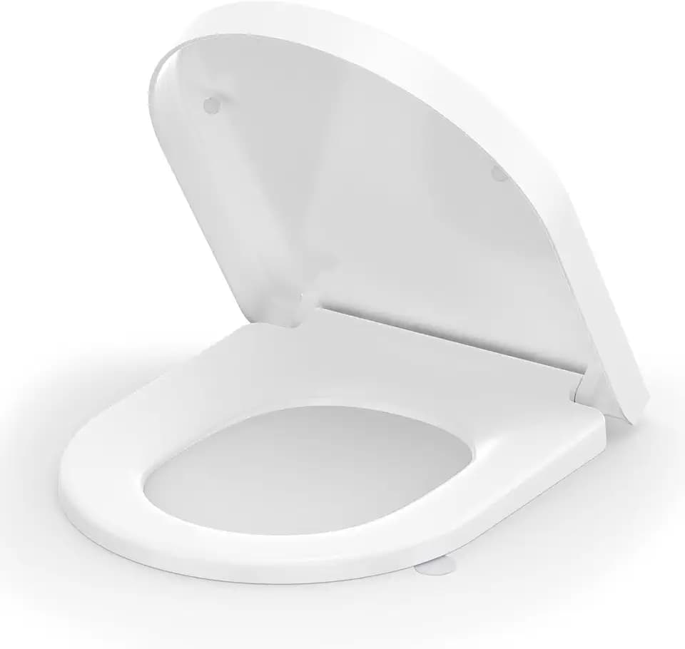 Toilettendeckel mit Absenkautomatik, WC Sitz D Form, Klodeckel Weiß, Klobrille Duroplast, ToilettenSitz mit Verstellbaren Scharnieren, Toilet Seat Abnehmbar, inkl. Installationsschablone