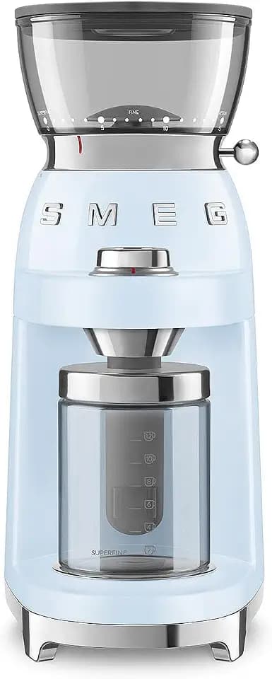 SMEG CGF03 Burr Coffee Grinder, Electric Conical Burr Grinder with 15 Grind Settings, 8 Presets, 240g Bean Hopper, Espresso, Moka & Drip Coffee Grinder, 50’s Retro Style (Pastel Blue)
