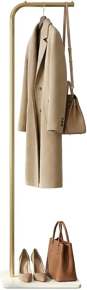 Coat Rack, L-Shaped Freestanding Metal Clothes Stand with Sintered Stone Base, Stable & Sturdy Storage for Coats, Hats, Bags, and Scarves, Ideal for Entryway, Office, and Bedroom, 15.7" x 9.8" x 67"