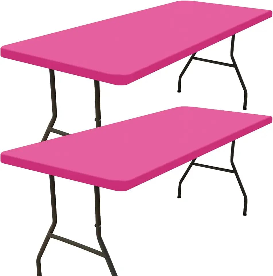 Smiry 2 Pack Rectangle Picnic Table Cloth, Waterproof Elastic Fitted Tablecloths, Washable Polyester Rectangular Patio Table Cover for Camping, Indoor and Outdoor (Rose Pink, 30"x72")