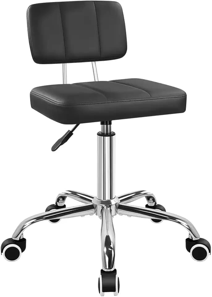 FURWOO Simple Square Office Chair with Back 360 Swivel Stool Chair with Wheels Height Adjustable Stool for Home Work Shop Task Spa Black