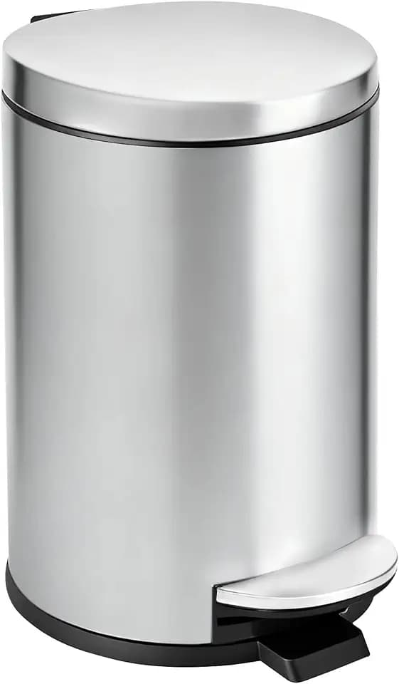 TIPGO Small Bathroom Trash Can with Lid Soft Close, 1.2 Gal, Silver