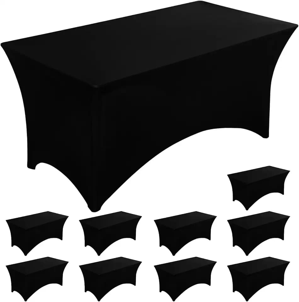 Fixwal 10 Pack 6FT Black Tablecloth Rectangle Spandex Fitted Table Cover