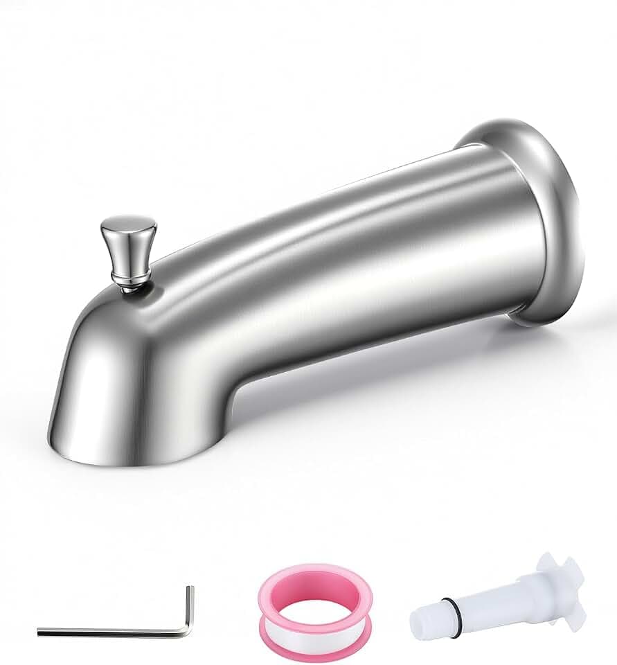 Slip On Bathtub Spout with Diverter, Extra Long 6 Inch Bathtub Spigot, Shower Spout with PTFE Tape & Hex Wrench, Fits for 1/2" IPS Threads,Brushed Nickel
