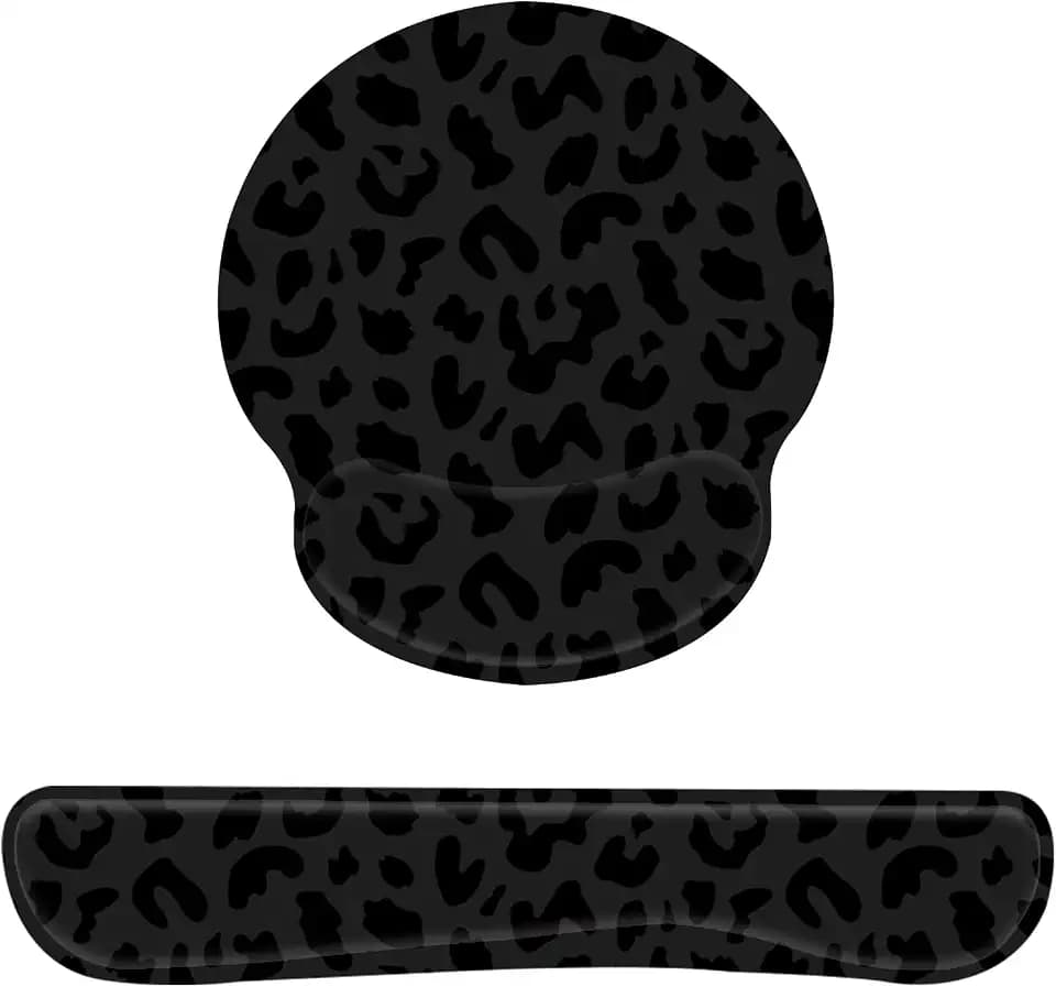 2Pcs Keyboard Wrist Rest Pad and Mouse Wrist Rest Support Mouse Pad Set,Ergonomic Support,Gaming Mouse Pad,Memory Foam,Non-Slip Base,for Office Western-Black Purple Leopard Cheetah Pattern