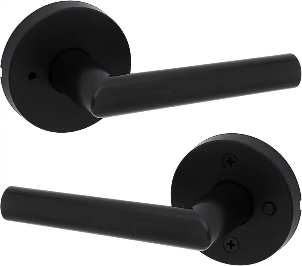 Kwikset Milan Privacy Door Handle for Bedroom and Bathroom, Matte Black
