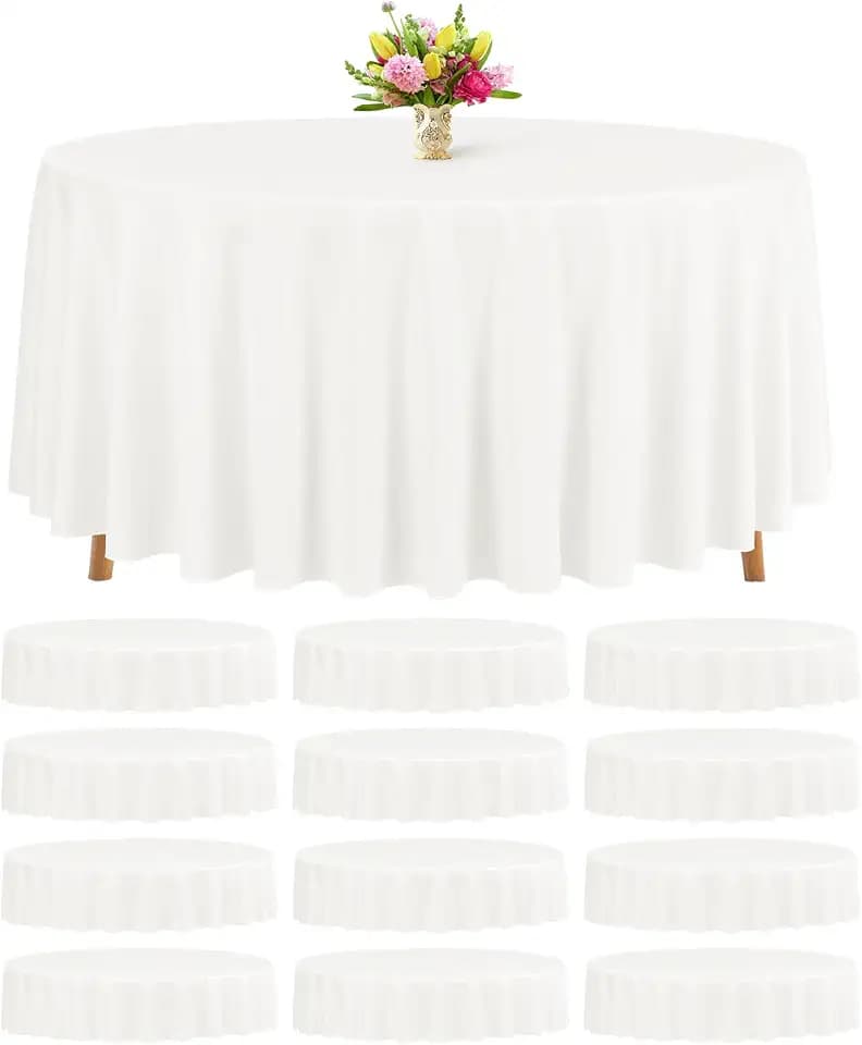 Teruntrue 12 Packs Ivory Round Tablecloths 90 inch Round Table Cloth, Washable Polyester Fabric for Wedding Parties Banquet Holiday Dinner Table Decorative, Ivory