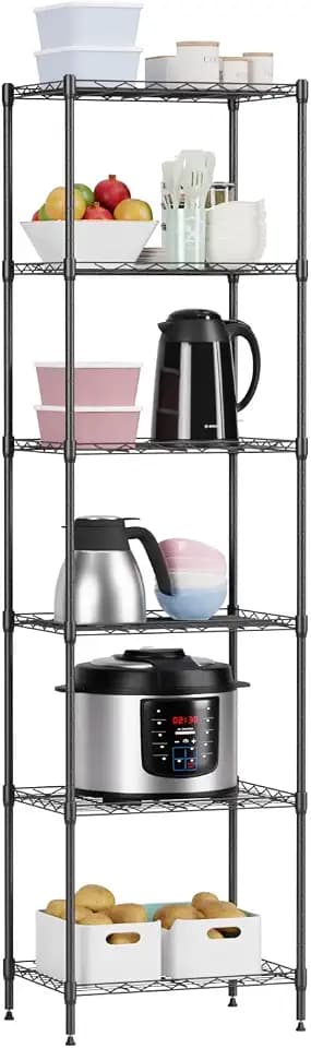 FDW | 6-Tier Wire Shelf | 17" x 12" x 64" | Black